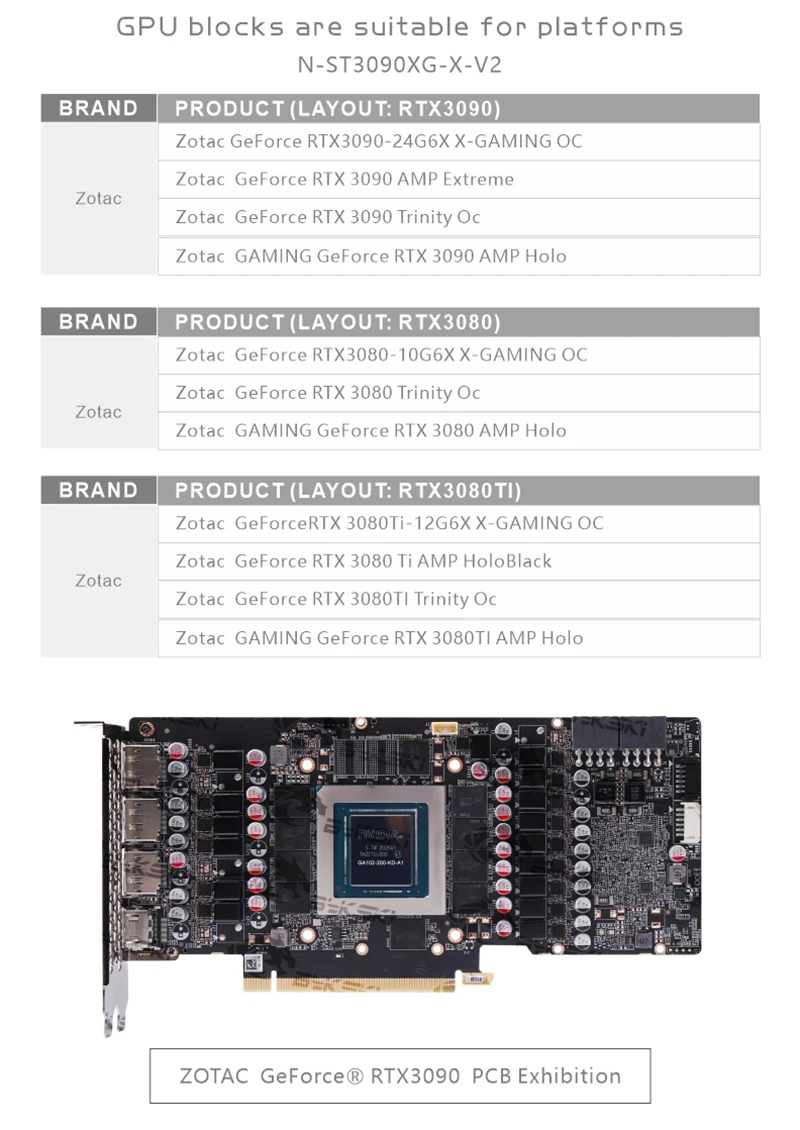 Bykski Water Block Use for Zotac RTX3080 3090 X-GAMING OC/ZT-A30800D-10P Trinity GPU Card / Full Cover Copper Radiator / RGB