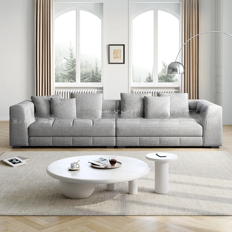 Sofa living room Cream wind sitting deep cotton and linen straight row Italian minimalist fabric