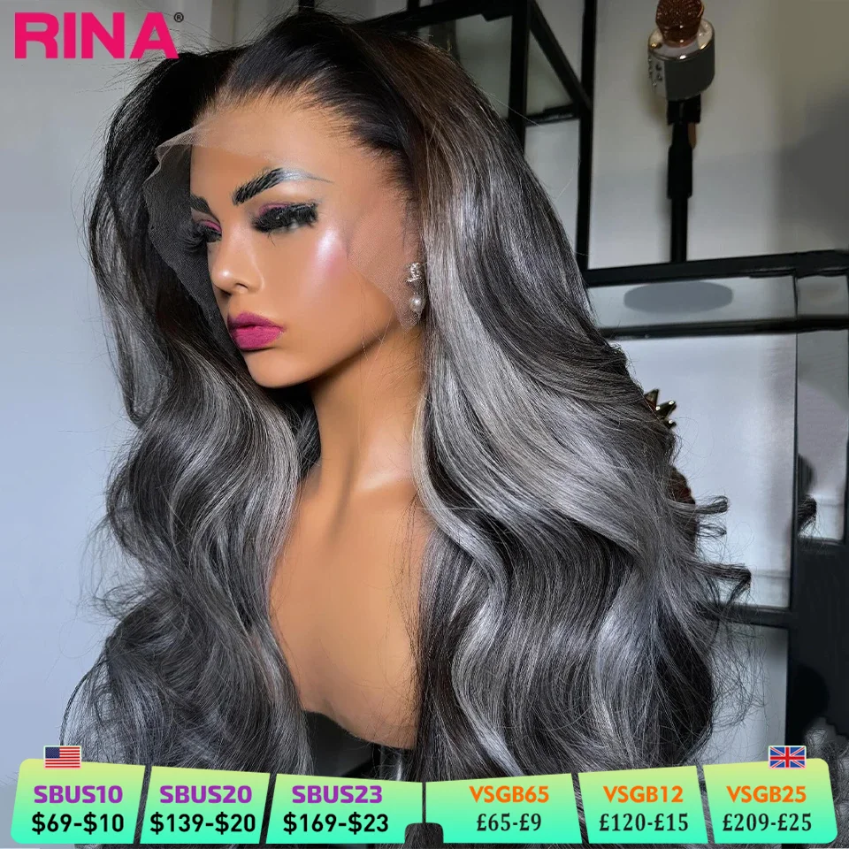 Silver Grey Highlight Human Hair Wigs For Black Women 13x6 13x4 Lace Frontal Wig Colored Body Wave Transparent Lace Front Wigs