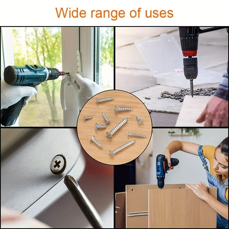 M3 Cross Flat Head Self Tapping Screw Assortment Kit Wood Thread Nail Screw Phillips Drive Countersunk Head 304 Stainless Steel
