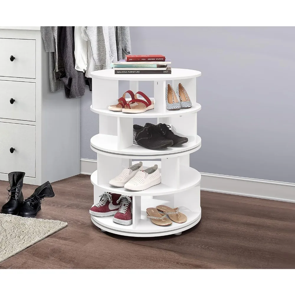 

– 4-Tier Rotating Lazy Susan Shoe Rack, 360° Revolving Shoe Storage Organizer for Closet Entryway Bedroom Hallway, White
