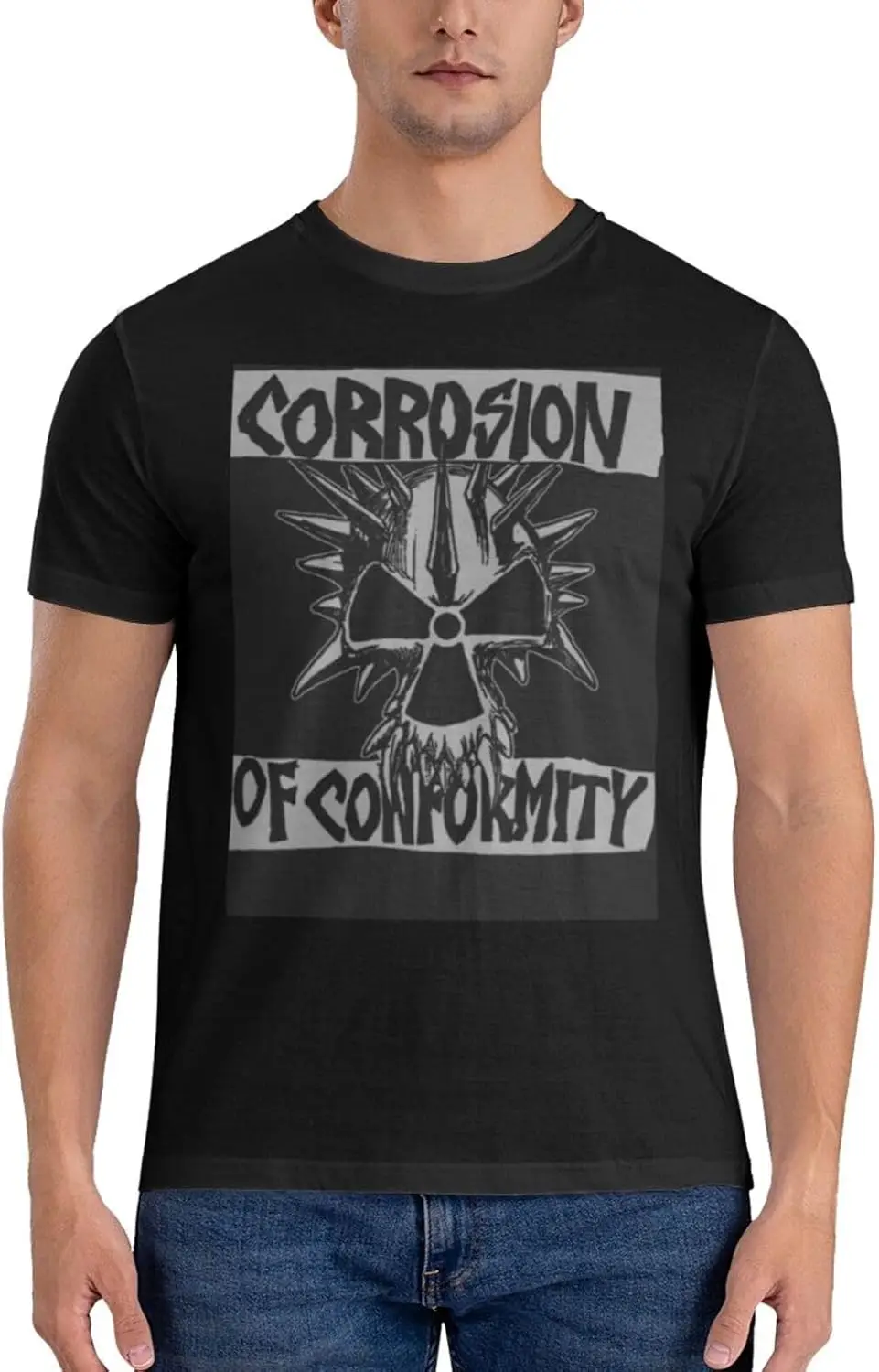 Corrosion Music and of Conformity Men's T-Shirts Cotton Short Sleeve Shirt Casual Graphic Round Neck Tees Black