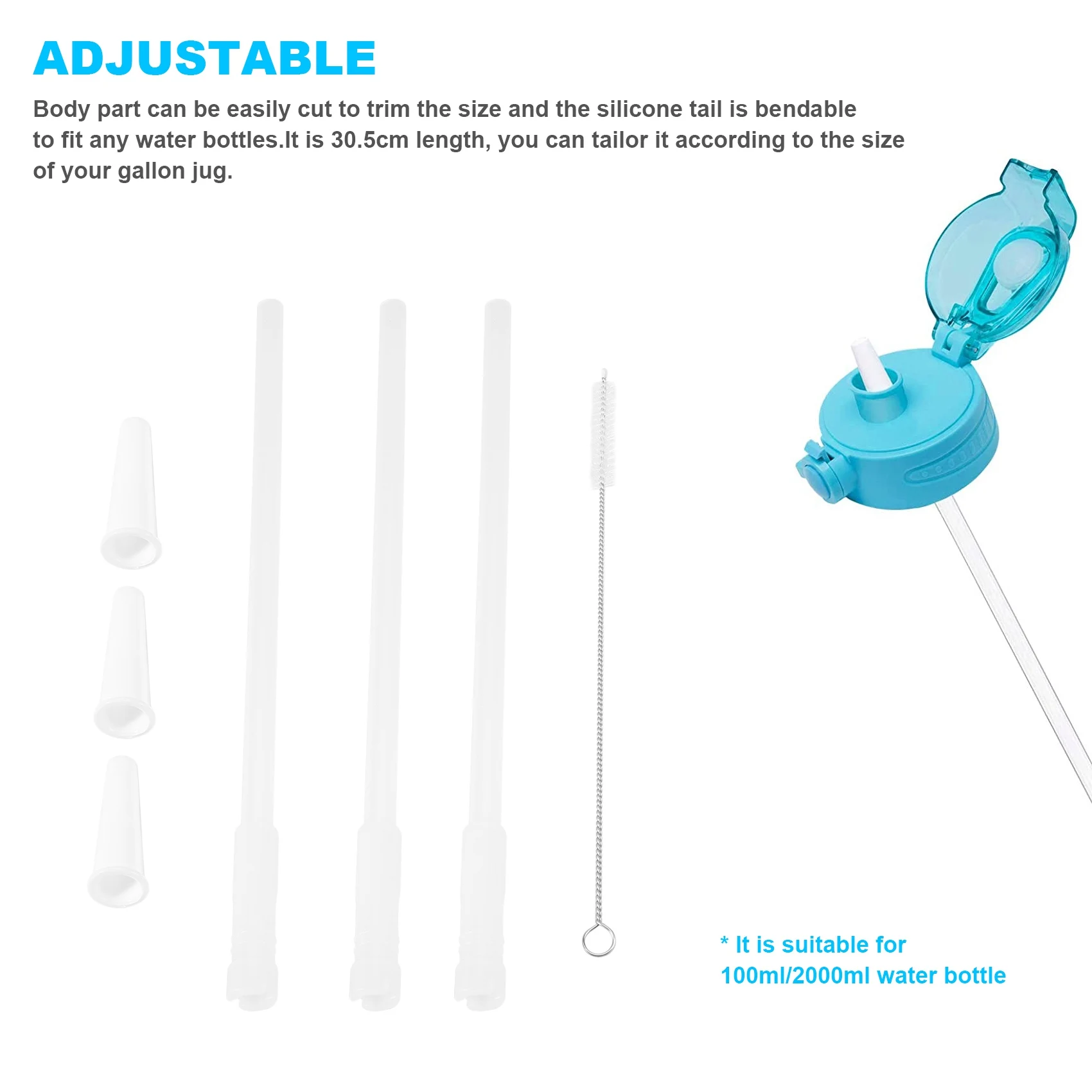 Garrafa de água de galão compatível com canudos SEMOIC, canudos ajustáveis reutilizáveis para jarro de 1000ml/2000ml, conjunto de 3 canudos