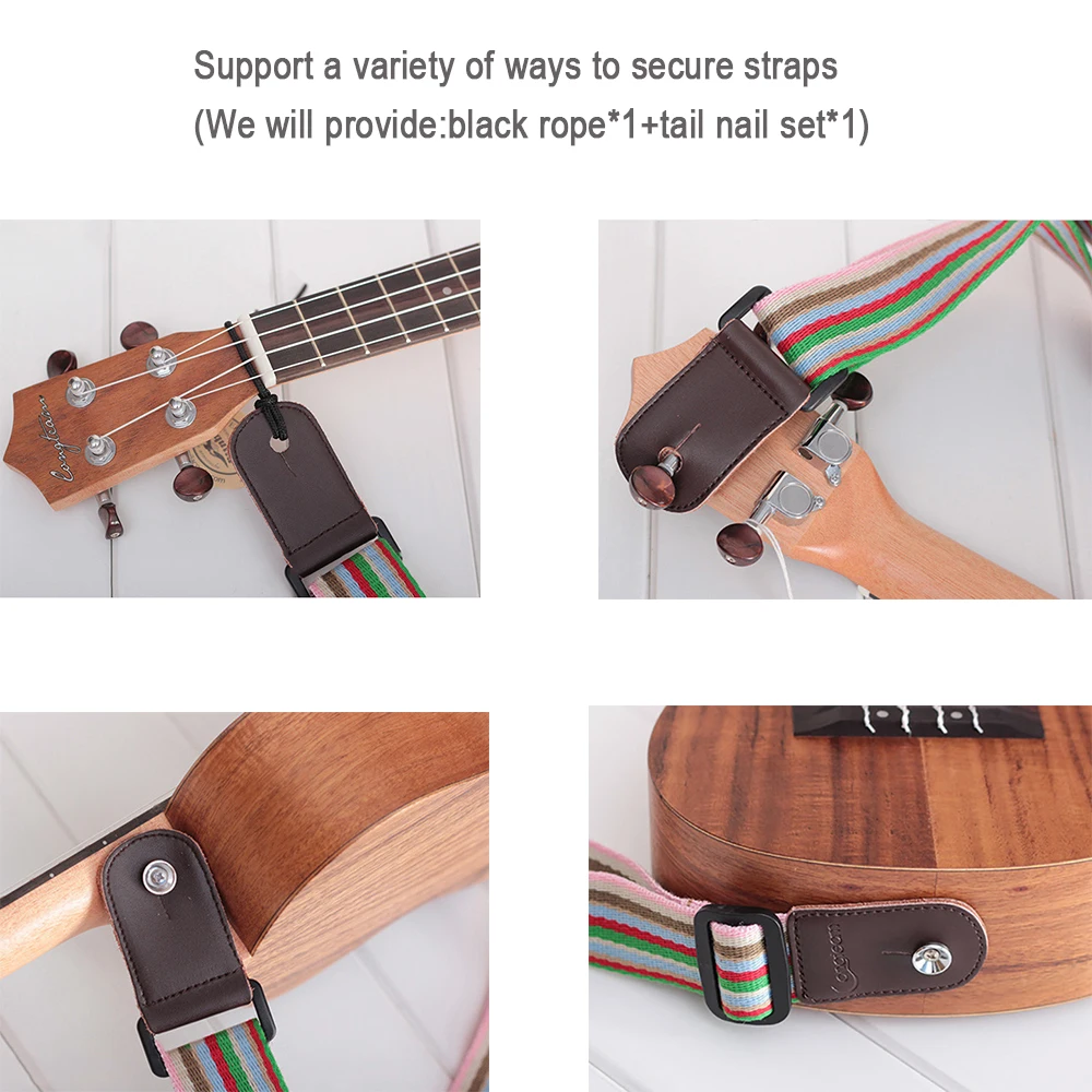 Ukulelen-Gurt, Regenbogenfarben, verstellbarer Ukulelen-Schultergurt, weicher Polyester-gewebter bunter Gurt für Ukulelen-Saiteninstrumente