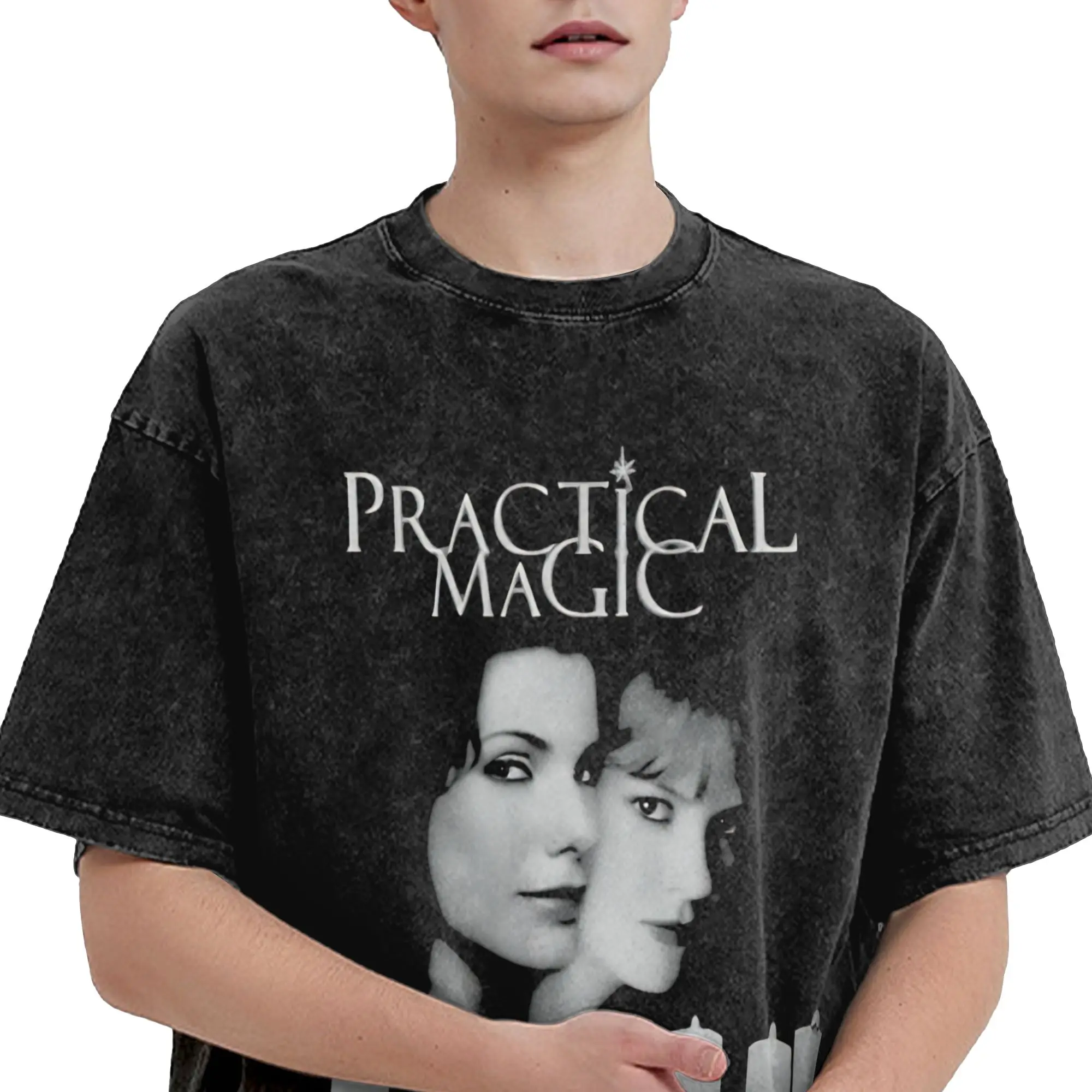 Harajuku Washed Shirt Practical Magic  Halloween Sanderson Sisters Merch Vintage T Shirt Oversize  Streetwear Short Sleeve