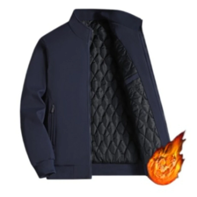 

Высококачественная мужская модная однотонная простая удобная толстая куртка с теплым и плюшевым воротником-стойкой, повседневное универсальное пальто