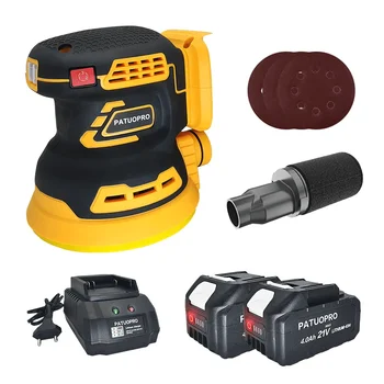 PATUOPRO 전기 무선 디스크 랜덤 궤도 샌딩기, 3 단 브러시리스 그라인딩 폴리셔, 마키타 18V 배터리 호환, 125mm