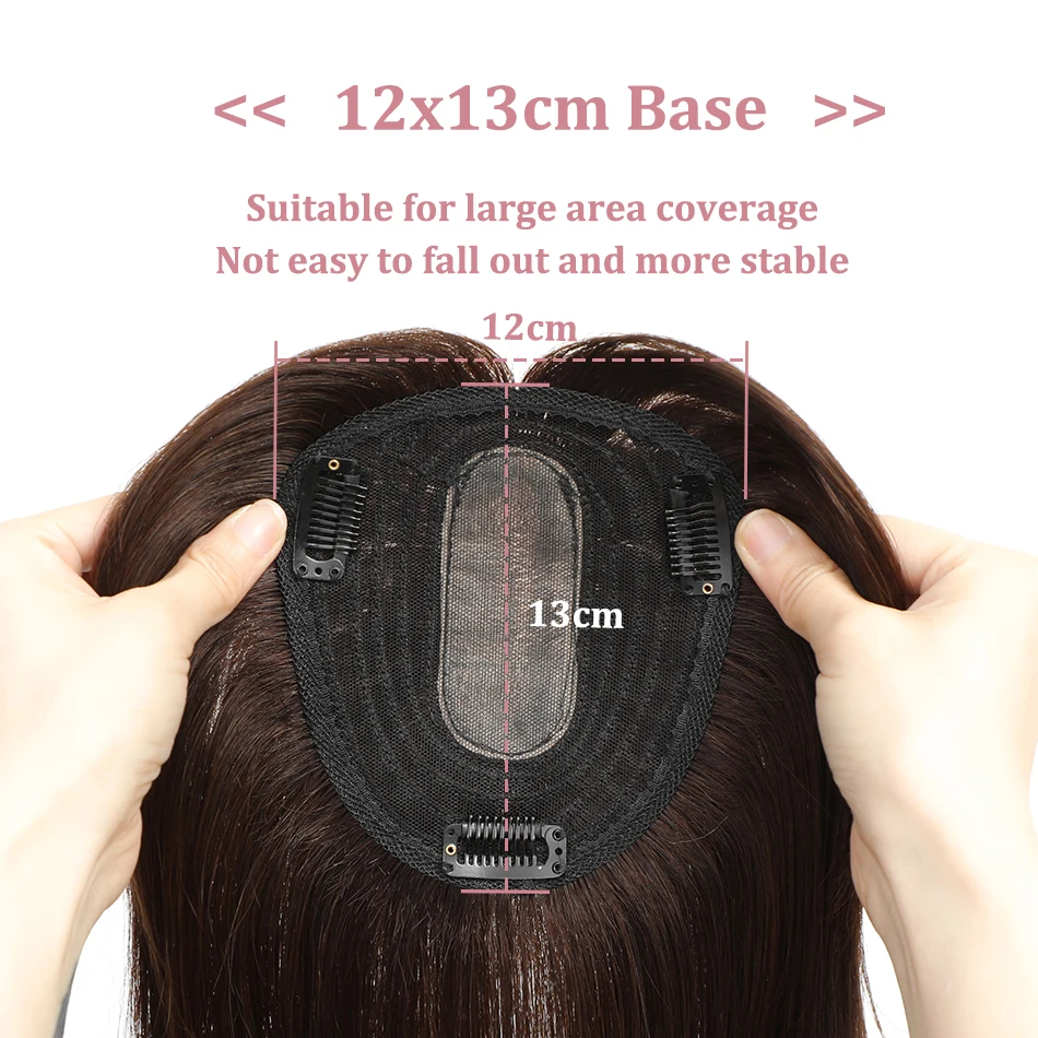 12x13cm rambut Toppers sutra palsu dasar klip dalam ekstensi rambut lurus 100% Remy rambut manusia bagian Natural ekstensi Brasil Topper