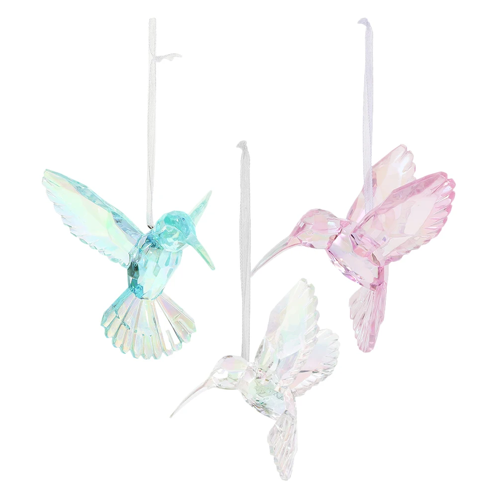 

3 Pcs Crystal Hummingbird naments Transparent Iridescent Acrylic Bird Figurine Home Decor Suncatcher Hanging Christmas