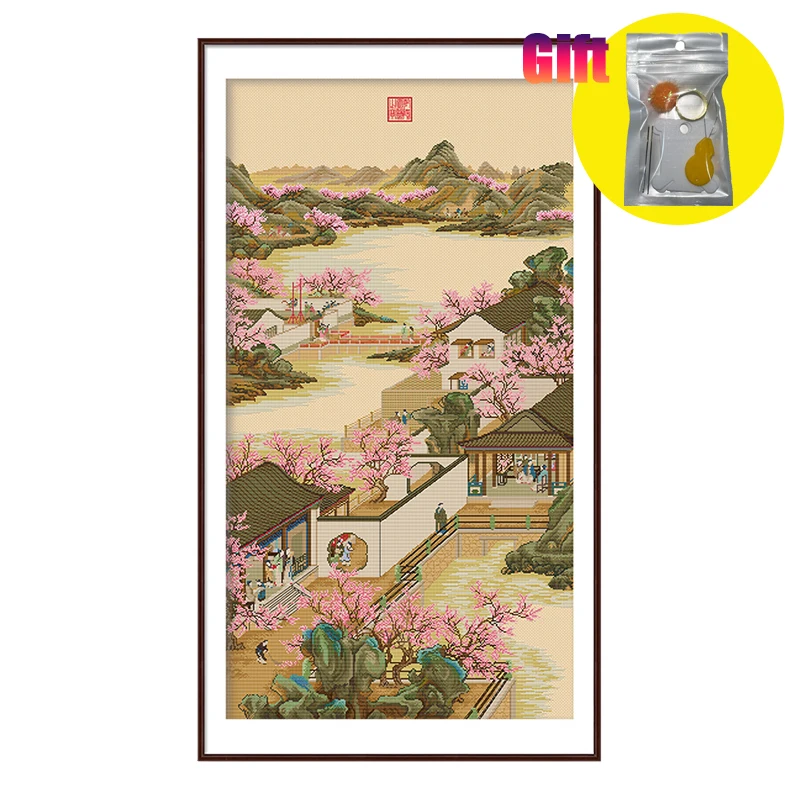 Custom Polyester Embroidery Canvas, Cross Stitch Art, Home Decorative, China Yongzheng Emperor March, Vintage Painting