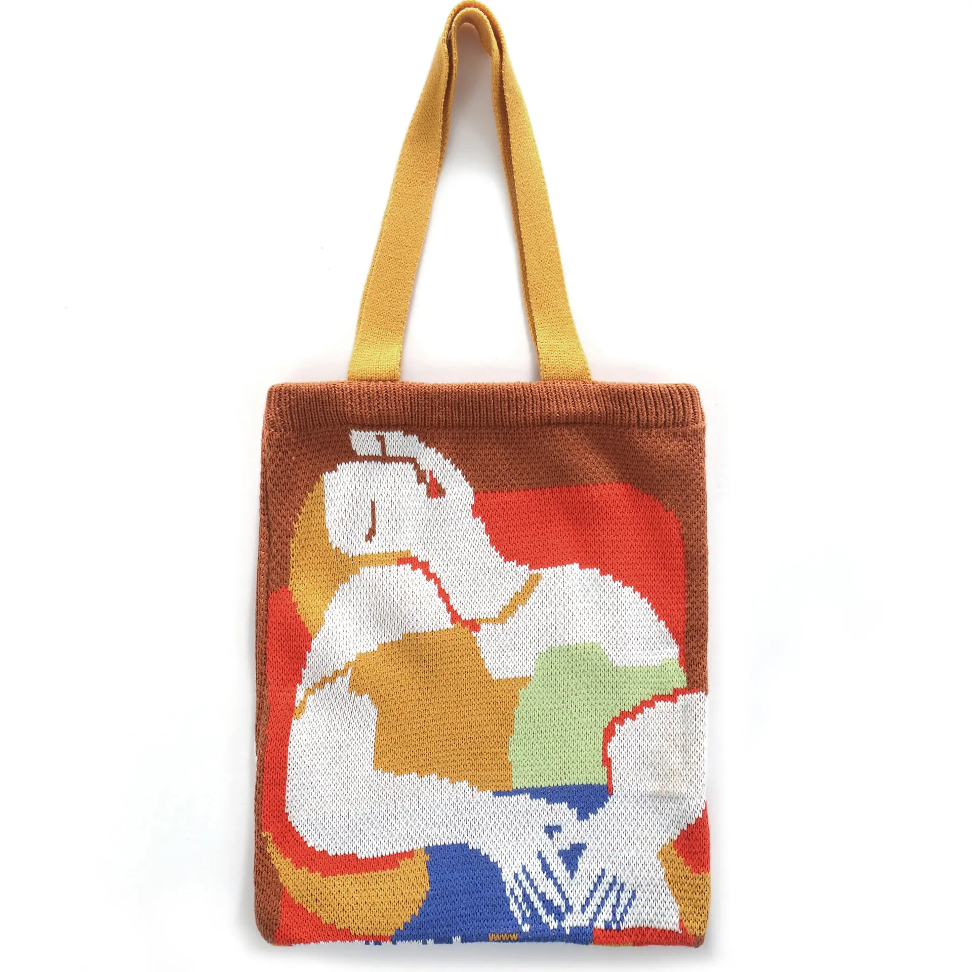 

Knitted Bag Oil Painting Girl Pattern Knitted Bag Square SOFT Casual Totes Handbag All-match Small Fresh Girls Bag