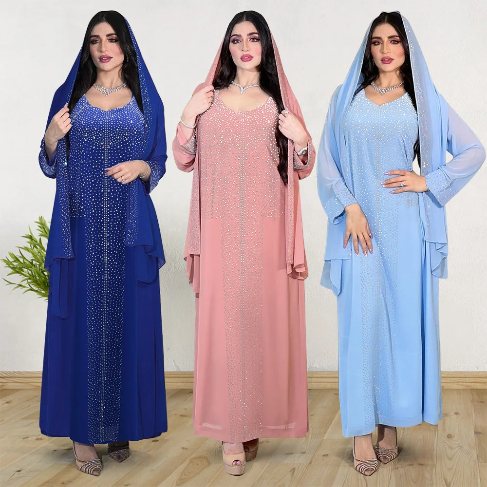 

Diamond Abaya Dubai Saudi Muslim Women Long Maxi Dress Eid Party Turkey Islam Ramadan Kaftan Arab Gown Morocco Vestidos Jalabiya