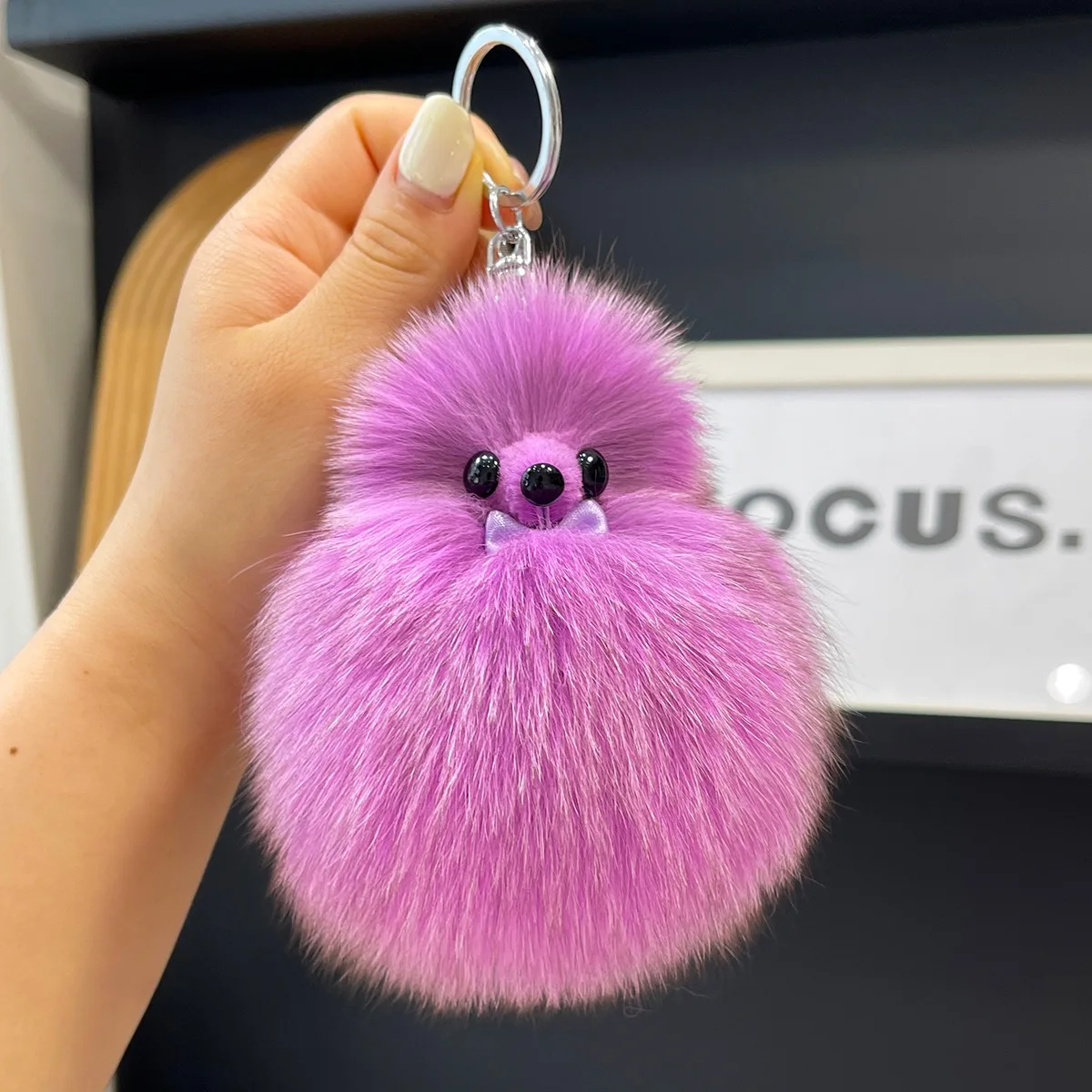 Real Fox Fur Keychain Natural Plush Pom Pom Ball Women\'s Bag Pendant Luxury Car Key Ring Metal Pendant Cute Key Chain Girl Gift