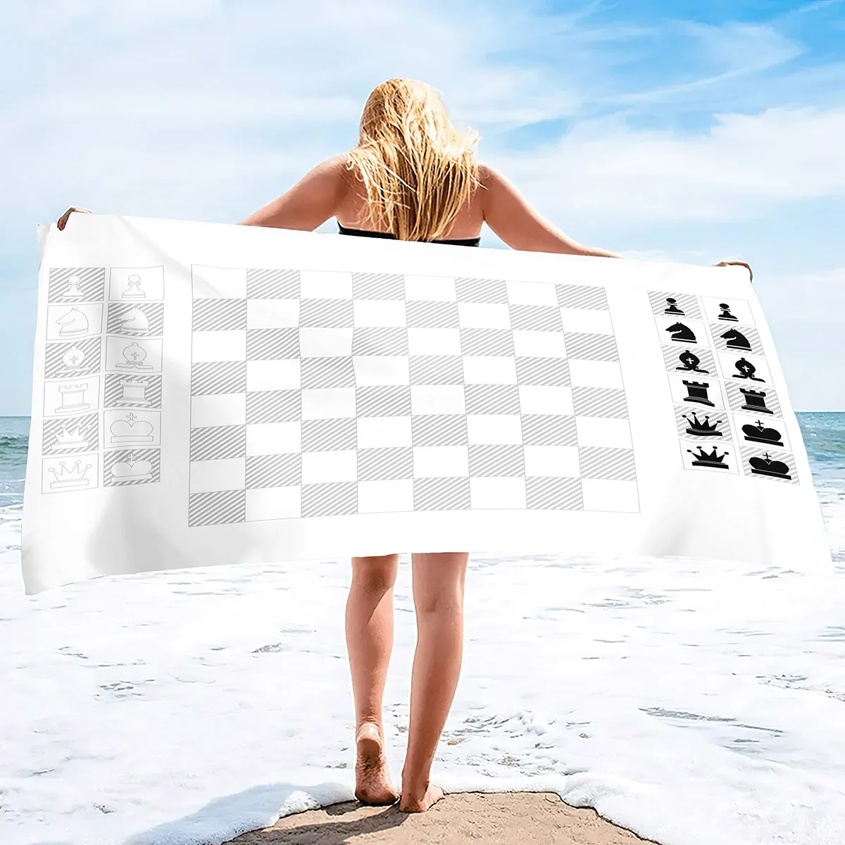 Black White Checkerboard Microfiber Sand Free Quick Dry Beach Towel,Lightweight Oversized Thin Super Absorbent Bath Towel Pool