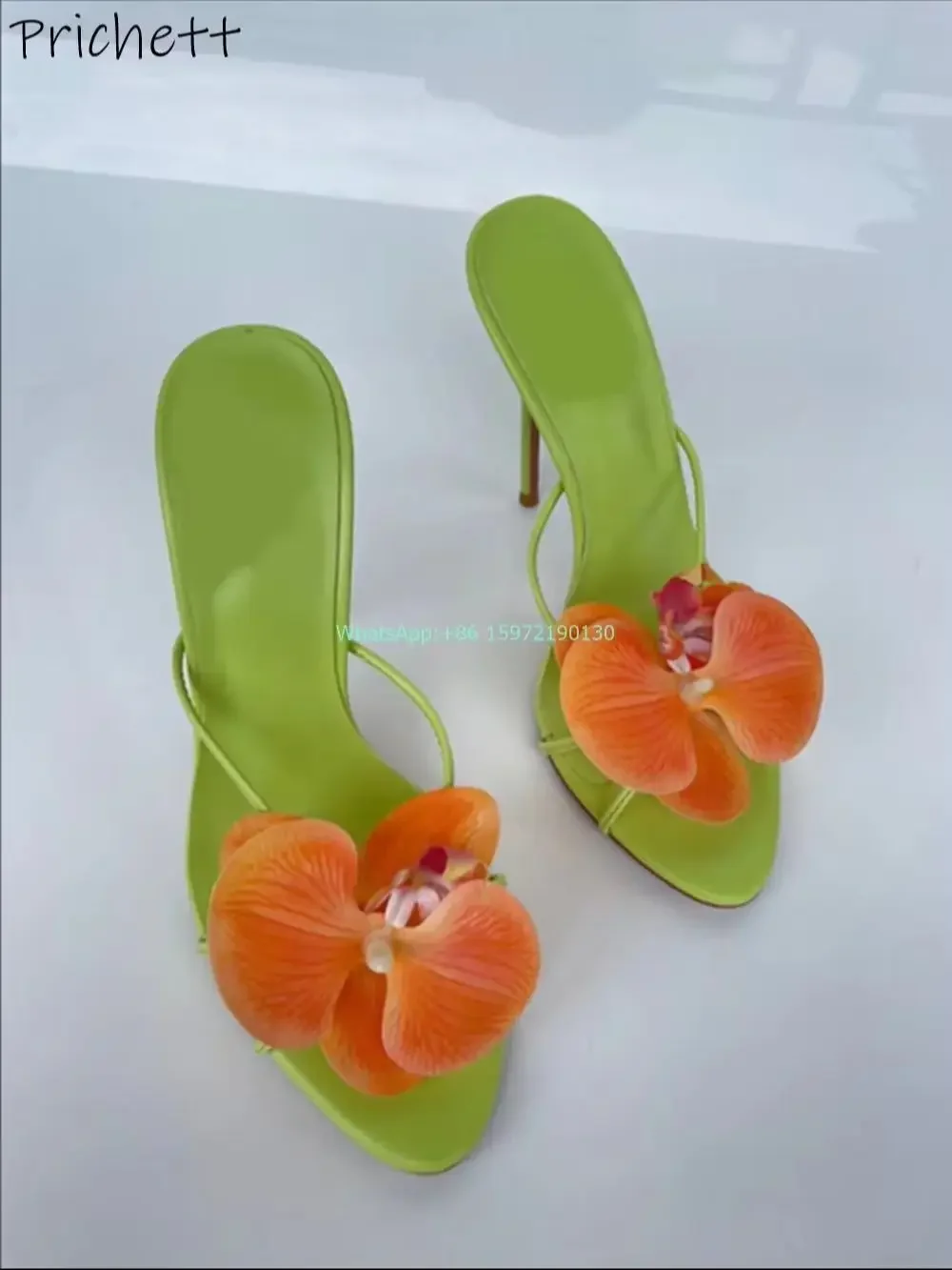 

Orchid Round Toe Slippers High Heels Mixed Color Narrow Band Flower Outdoor Shoes Ladies Vocation Outdoor Luxury Stiletto Shoes