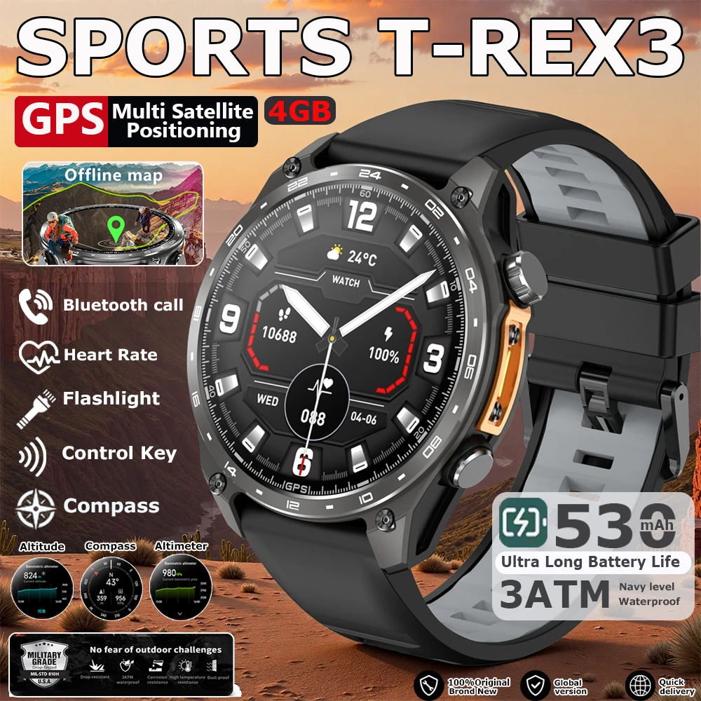 

New 2025 Military Grade Men's Smartwatch Built-in GPS Bluetooth Call Barometric Altimeter 3ATM Waterproof Sports Smart Watch Man