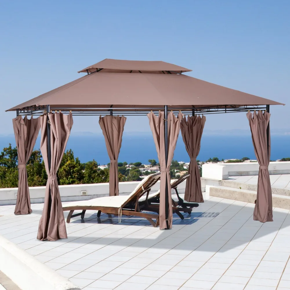 

10' X 13' Patio Gazebo, Outdoor Gazebo Canopy Shelter with Curtains, Vented Roof, Steel Frame, Customized