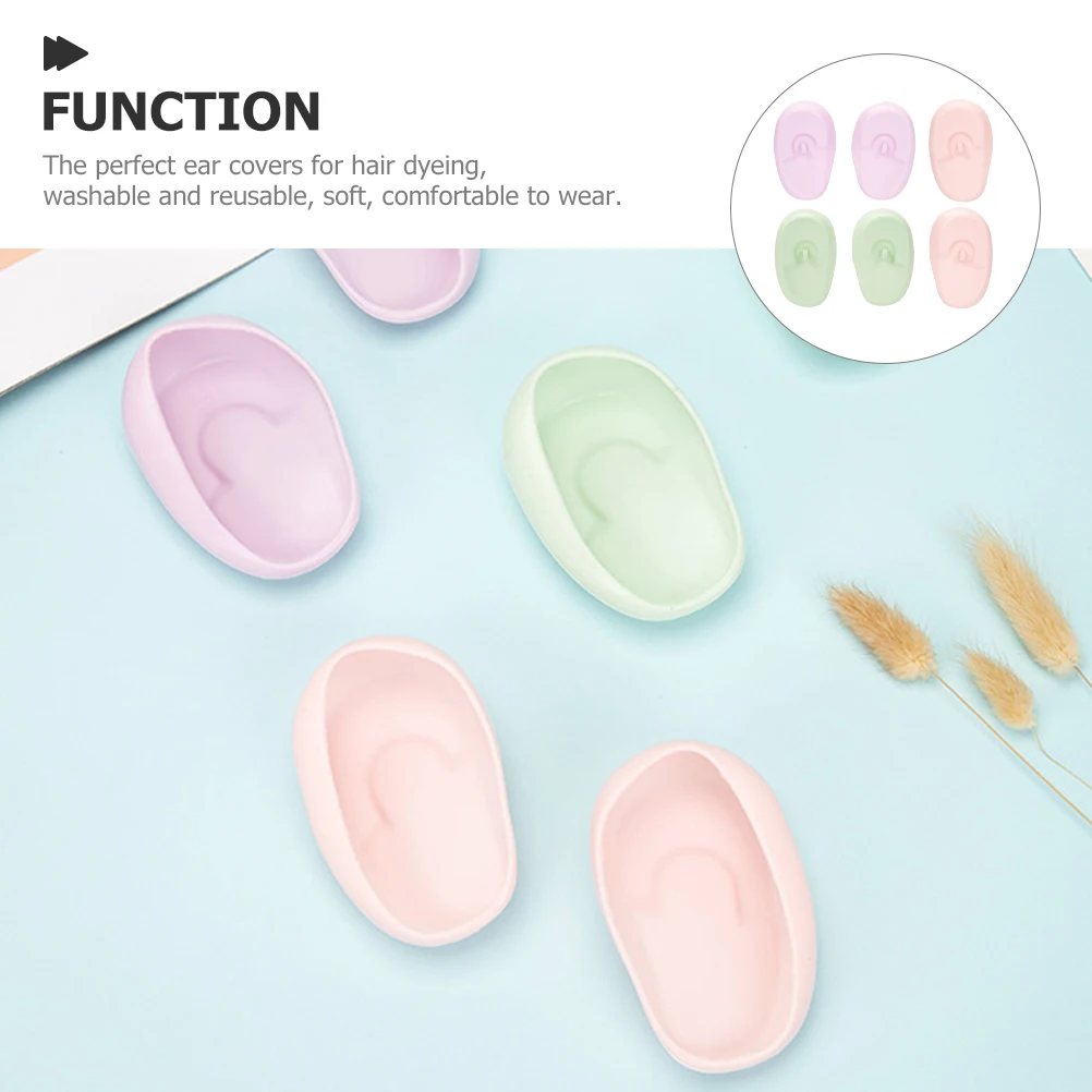 

3 Pairs Pink Purple Green Silicone Ear Covers for Hair Dyeing Salon Reusable Soft Ear Protectors Hairdressing Shower Caps