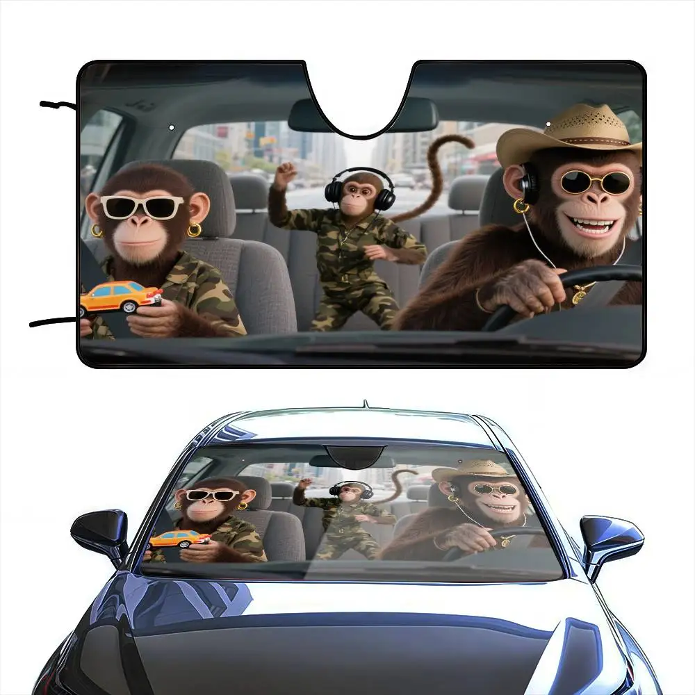 Funny Monkey Driver Car Sunshade Curtains Windscreen Cover Shade Car SunShade UV Rays Car Sun Visor Protector