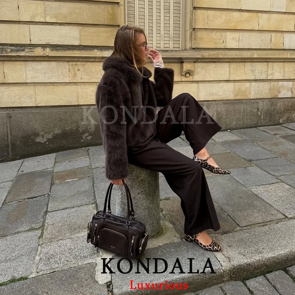 KONDALA Chic Gray Faux Fur Coats Zipper Long Sleeve Thick Warm Jackets Fashion 2025 Autumn Winter Thick Warm Outwears
