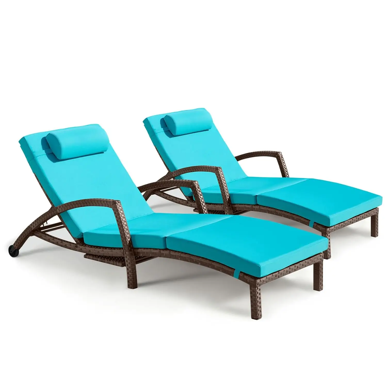 Chaise Lounge Chairs Outdoor Set of 2, Comfy Outside Wicker Patio Pool Lounge Chair w/ 5 Adjustable Back Angle, Customized
