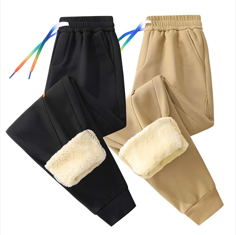 

Autumn Fleece-Lined Long Casual Pants For Youth Men's Loose-Fit Large Size Sweatpants Winter Korean Style Straight-Leg Pants