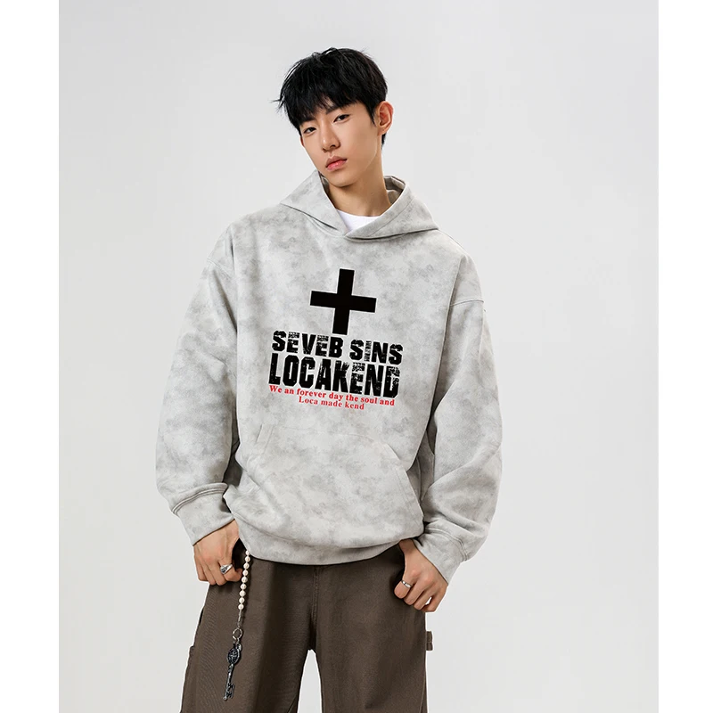 

【Mirrordust】Американская уличная ретро тяжелая замшевая толстовка с капюшоном и принтом тай-дай, теплая повседневная толстовка для мужчин и женщин