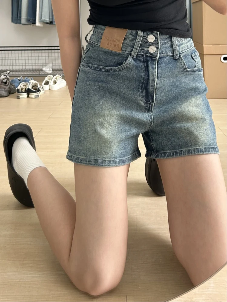 

Американские ретро-джинсовые шорты для женщин, летние, сексуальные, облегающие, с высокой талией, эластичные, ультракороткие, повседневные, с высокой талией