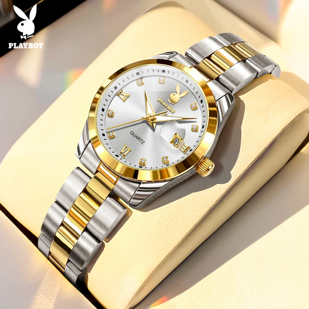

Часы PLAYBOY, кварцевые наручные часы, женские элегантные роскошные брендовые водонепроницаемые часы с датой, женские часы из стали Reloj 3503