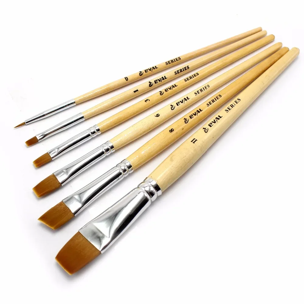 木製ナイロンヘアブラシ,水彩絵の具ブラシ,油絵ブラシ,プロの美術学生用品,1セットあたり5個