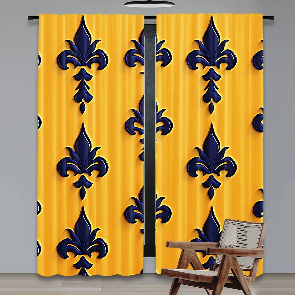 2Pcs Fleur De Lis Curtain Historical Lily Motifs Retro Emblem Design For Bedroom Living Room And Dining Room 29.53X65.35In,