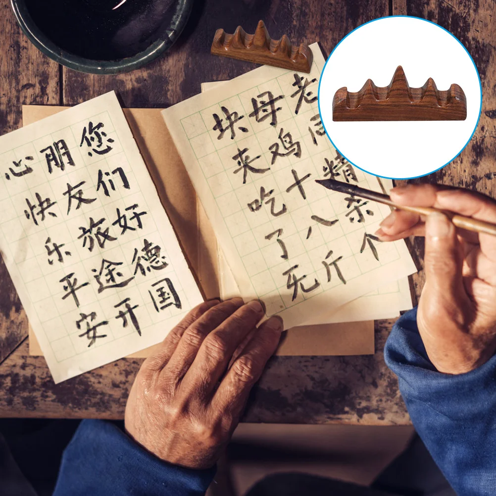5PCS Red Wood Mountain Shape Pen Rack Artistic Chinese Calligraphy Brush Rest Writing Brush Support Desktop Decor