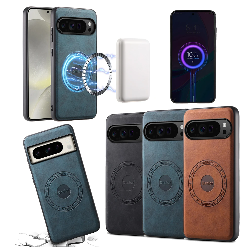 

Luxury Magnetic Wireless Charge Hard Cover Retro Matte Leather Phone Case for Google Pixel 9 PRO XL 8 PRO 8A 6 PRO 6A 7 PRO 7A