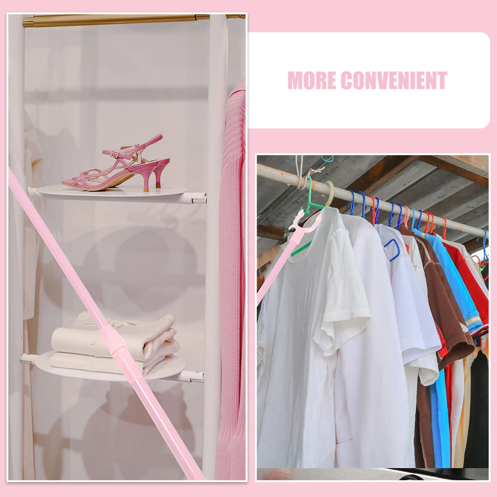 

2pcs Retractable Clothesline Rod Heavy Duty Telescoping Plastic Drying Fork Closet Extended Reach Poles Long Garment Pole