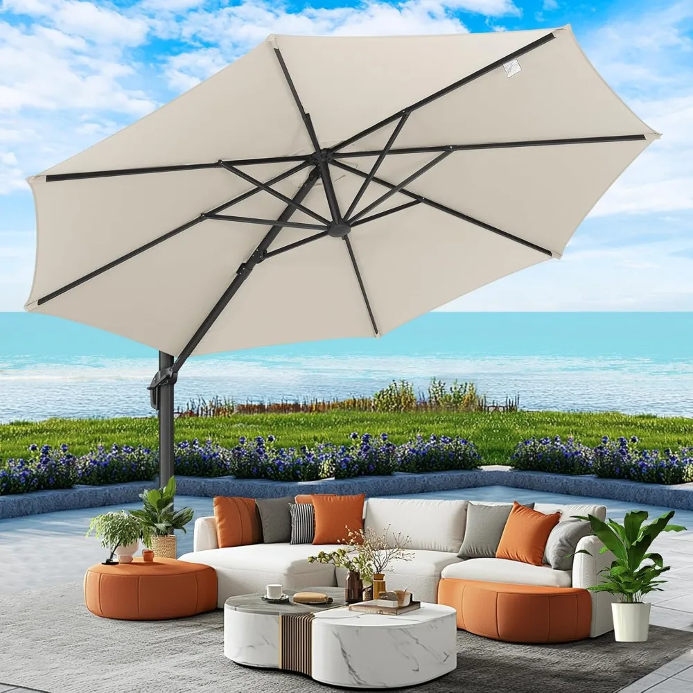

10x10ft Patio Cantilever Umbrella Large Round Deck Offset Umbrellas on clearance,sombrillas de patio tilt umbrella with 360°Rota