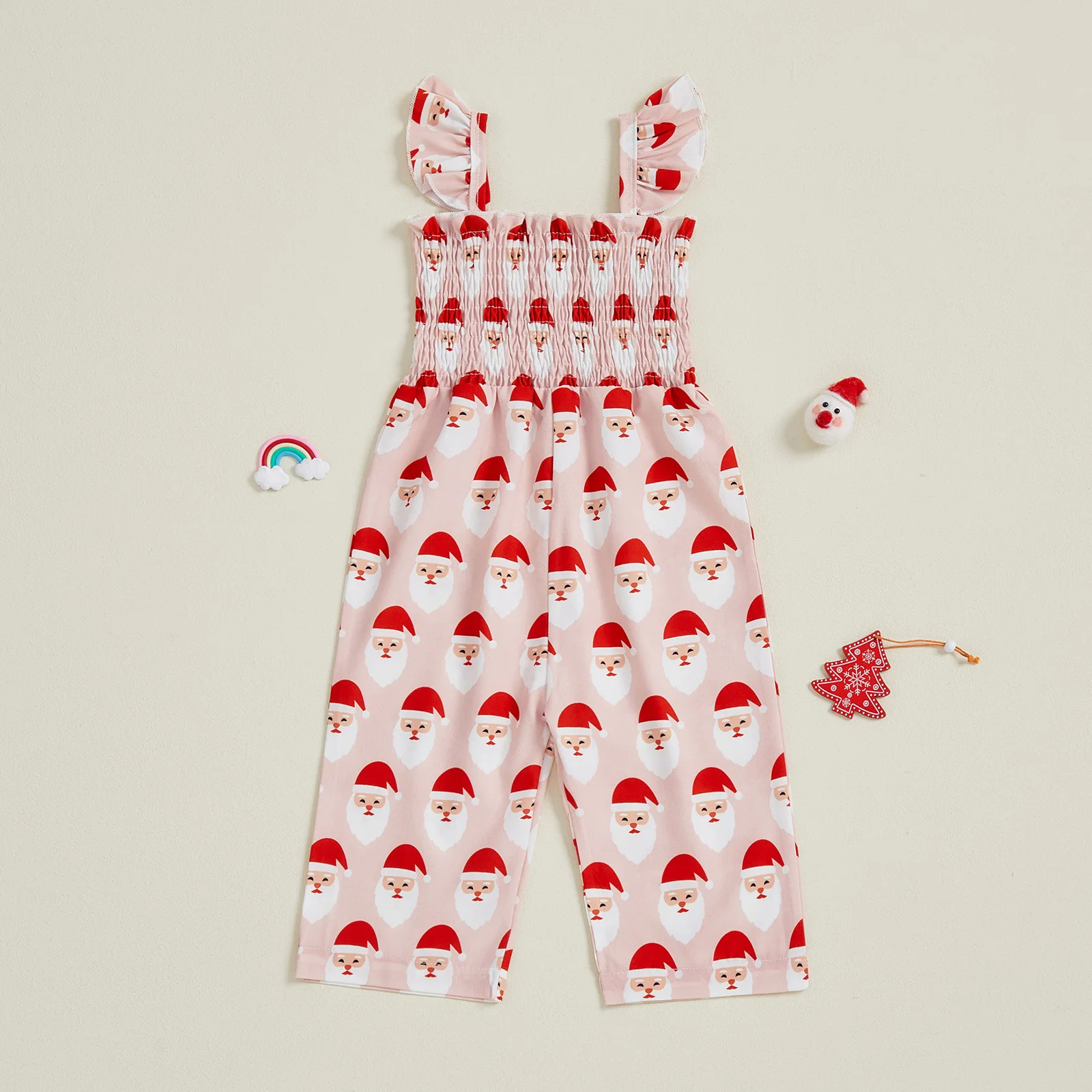 Girls' Jumpsuit Summer Thin Christmas Element Suspender Jumpsuit for Baby Girls, Stylish and Loose Wide Leg Pants