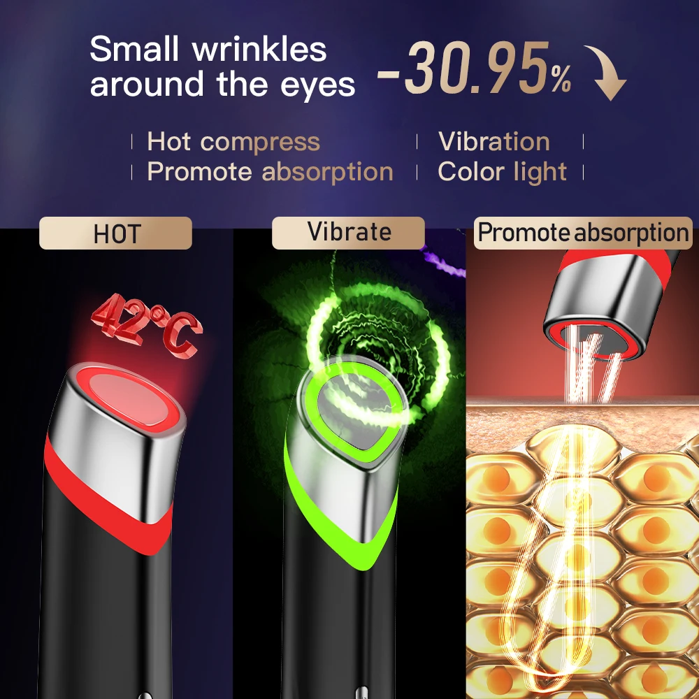 เครื่องนวดหน้า 4 in 1 สำหรับบำรุงรอบดวงตา พร้อมแสงบำบัด LED สีแดง ช่วยผ่อนคลาย ลดรอยคล้ำใต้ตา ถุงใต้ตา และอาการบวม เครื่องมือดูแลผิว