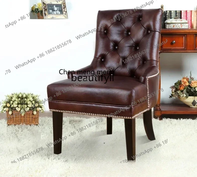 ss8350 American rural retro old solid wood soft bag dining chair, buckle computer chair, European cafe high-back leisure chair