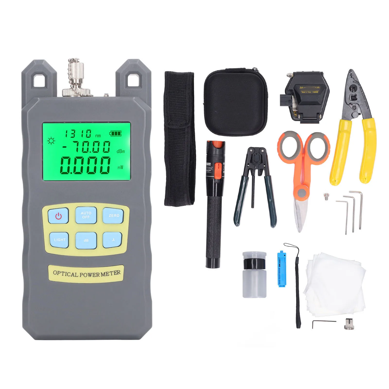DXP-20B FTTH Fiber Optic Tool Kit Termination with Optical Power Meter Cleaver Stripper Miller Clamp