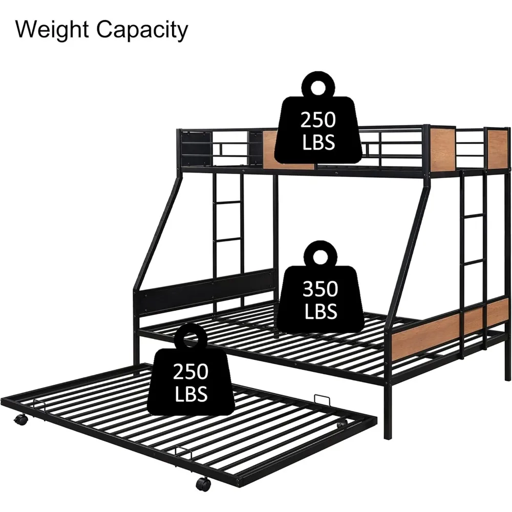 Beliches de metal com cama de rodízio, Heavy Duty Bed Frame com trilho de segurança, 2 escadas laterais para meninos e meninas, sem Box Spring necessário