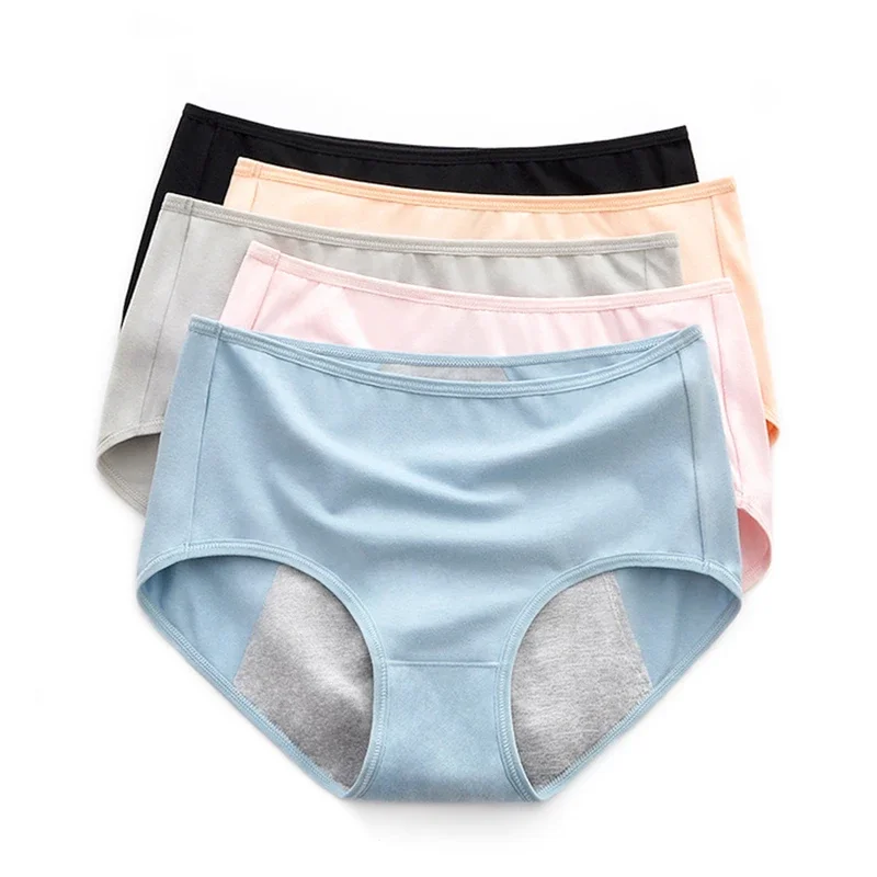 Cotton Menstrual Panties Mid-High Rise Period Underwear Breathable Leak Proof Underpants Physiological Comfortable Soft Briefs