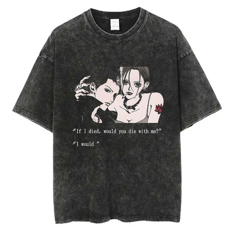 

Japanese Anime Nana Osaki Print Vintage Washed Tshirt Harajuku Streetwear Graphic T-Shirt Summer Short Sleeve Cotton Tshirt