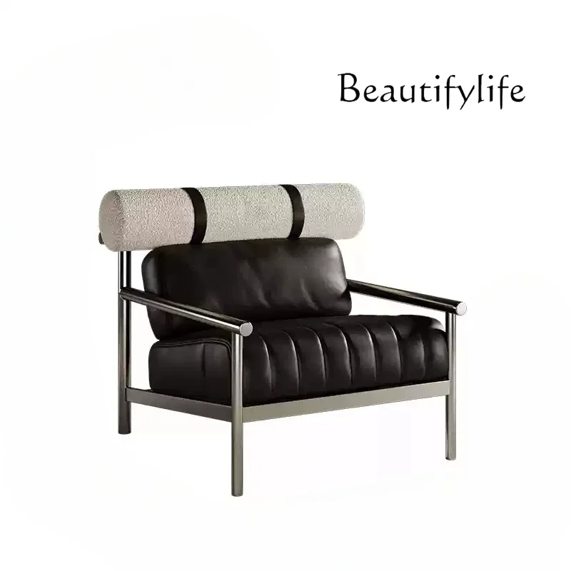 Medieval wabi sabi Bauhaus single sofa creative B & B lazy stainless steel leisure  recliner