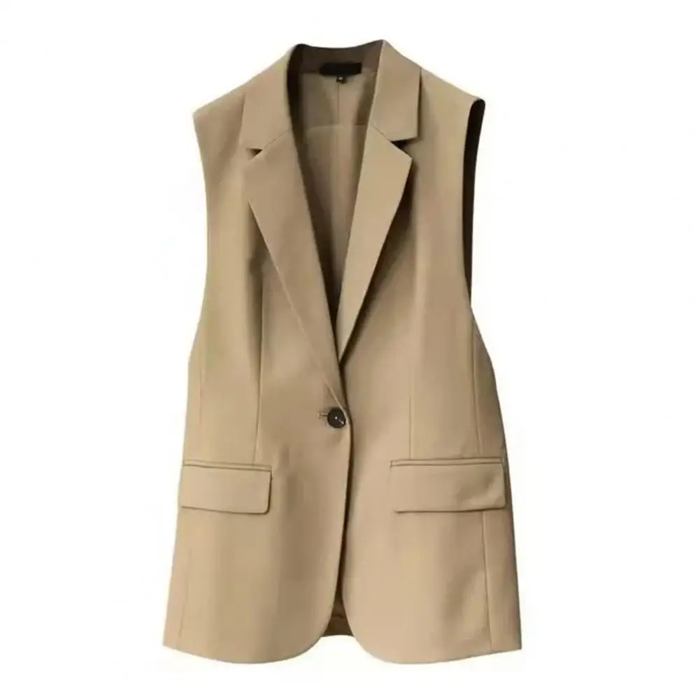 Women Blazer Coat Sleeveless Turn-down Collar Temperament Suit Jacket Long Vest for Female Summer 2024