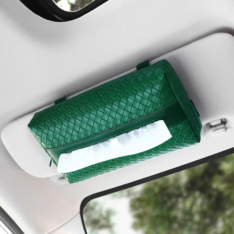 Car visor tissue box woven pattern Car multi-functional pumping box hanging  storage paper box