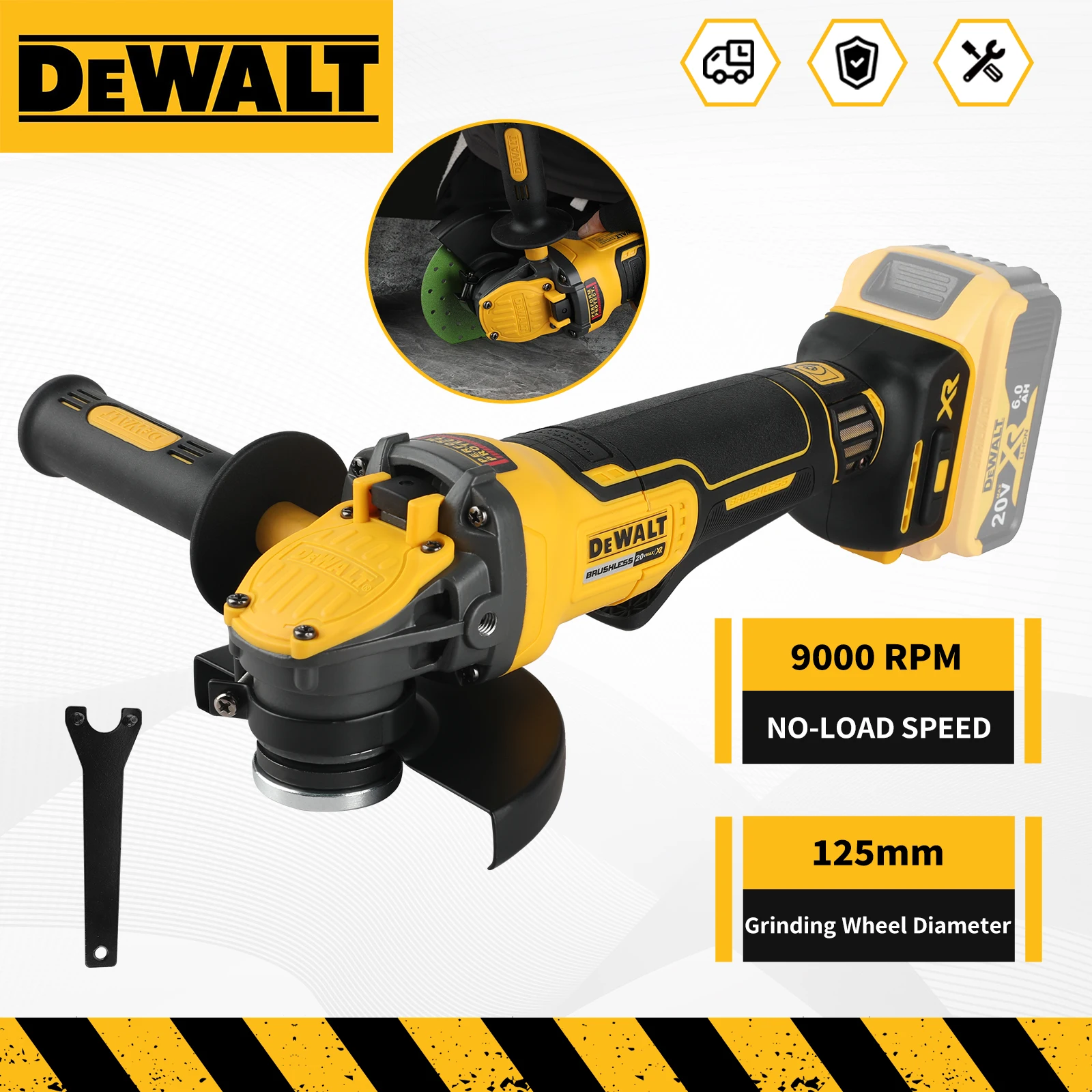 DEWALT DCG416 20V Cordless Angle Grinder 800W 9000RPM 125mm Disc For Household DIY Metal Cutting Wall Tile Polishing Hand tools
