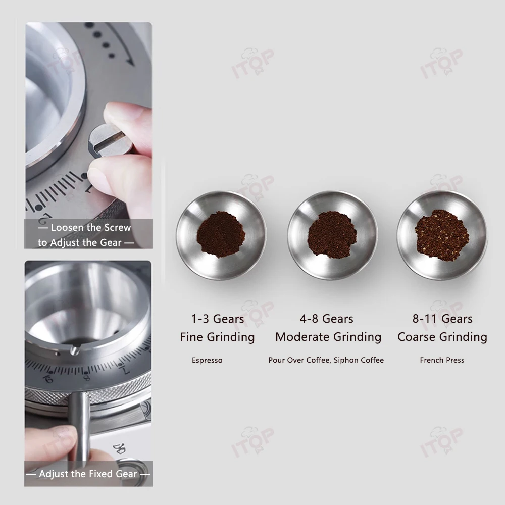 ステンレス鋼のコーヒーグラインダー,フラットバー,度の痛みの調節用,280g,粉末製品IT-9015A, 60mm