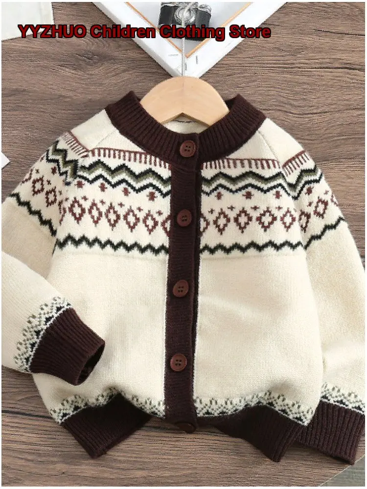 Boys Cardigan Kids Spring 2026 Knit Cardigan Round Neck Zip Up Stylish Fashionable Outerwear Toddler