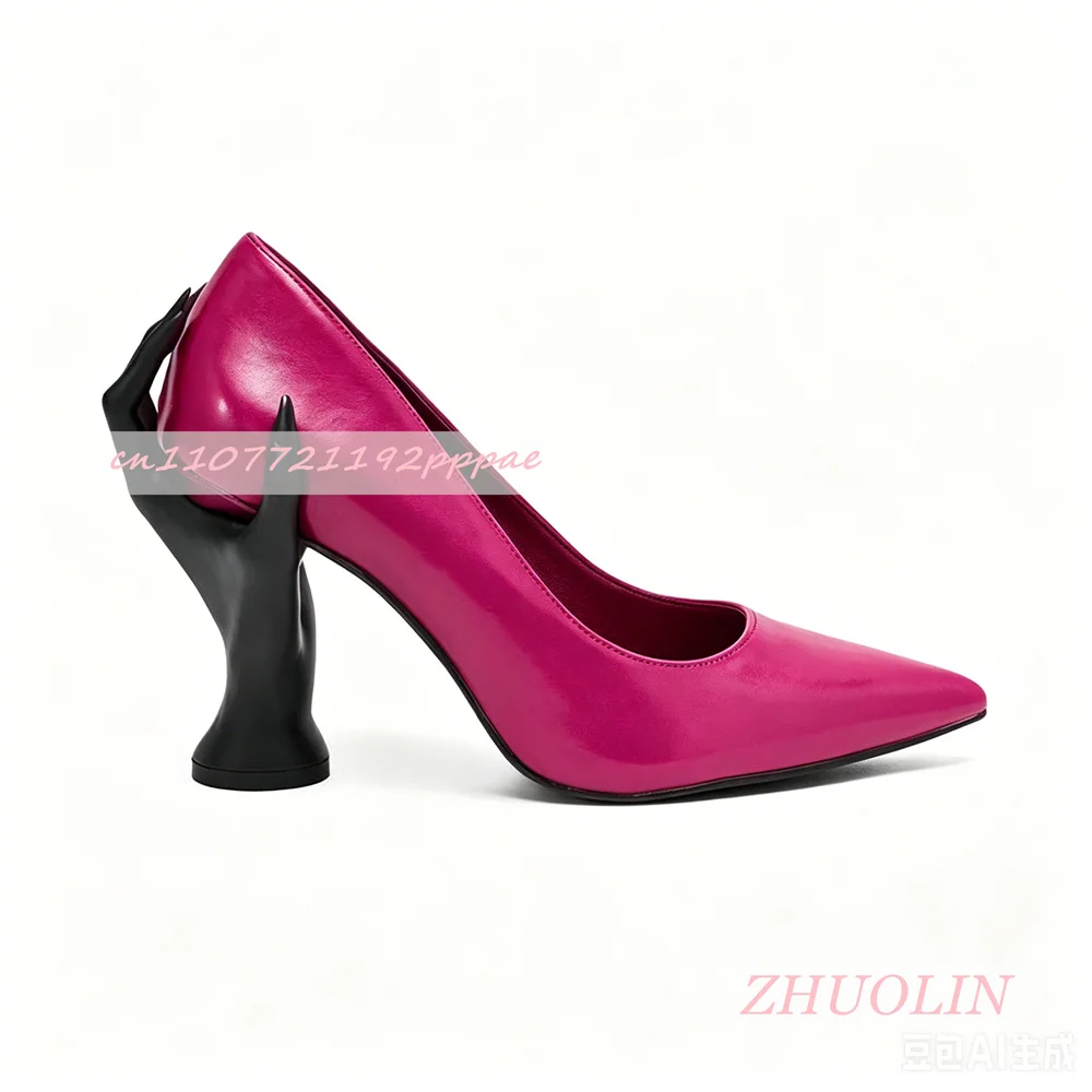 Women'S Pink Novelty Hand Heel Pumps Pointed Toe Slip-On Shoes Sculptural Heel Party Clubwear Unique Fashion Dress Footwear