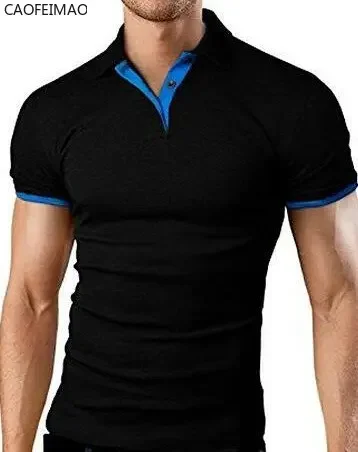 

Caofeimao 2023 Polo Shirt Men Summer Stritching Men's Shorts Sleeve Polo Business Clothes Luxury Men Tee Shirt Brand Polos